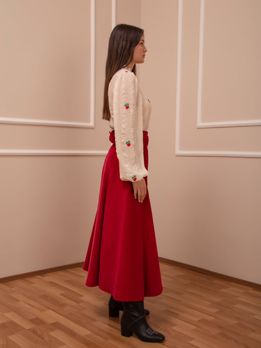 Flaming Rose Corduroy Skirt