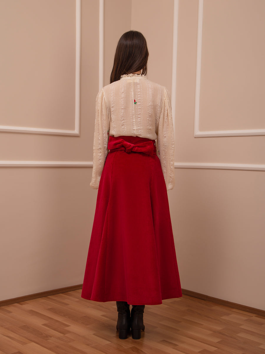 Flaming Rose Corduroy Skirt